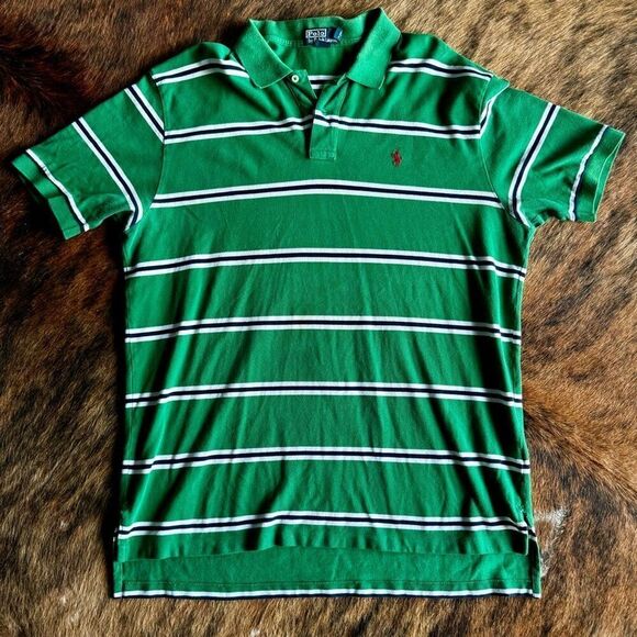 Vintage Polo Ralph Lauren Green Striped Polo Shirt XXL - Picture 1 of 8